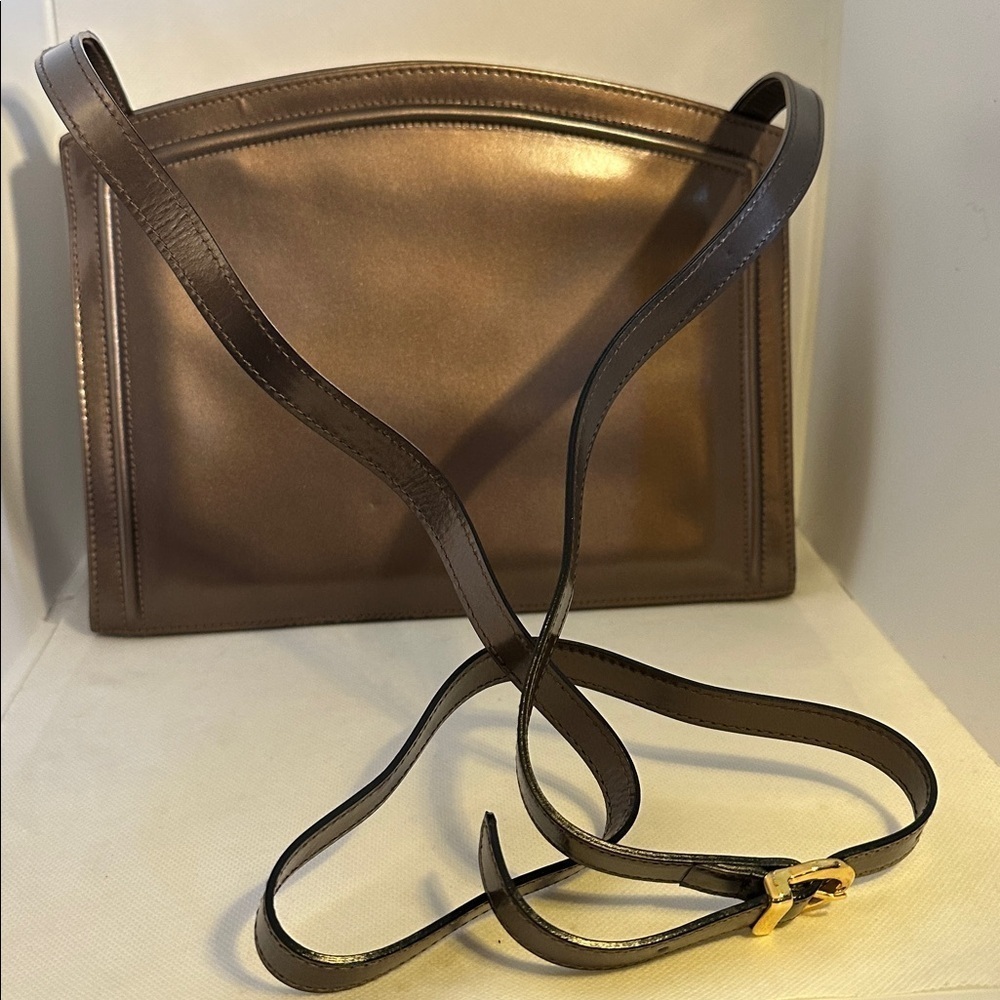 Salvatore Ferragamo Vintage Bronze Leather Bag with Removable Strap - EUC